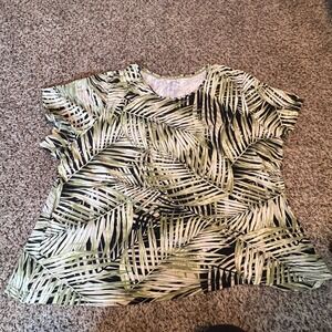 Croft & Barrow Womens 2X Tropical Palm Leaf Print Cotton Classic Tee Green Black